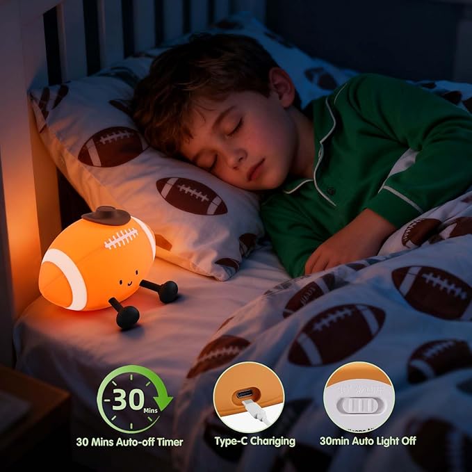 YISUN Football Night Light, Soft Silicone Nursery Night Lamp, Rechargeable - Image 4