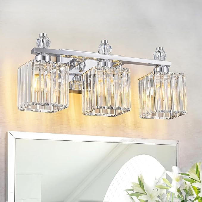 Bathroom Vanity Lights 3-Light Modern Crystal Vanity Light Chrome Bathroom - Image 7