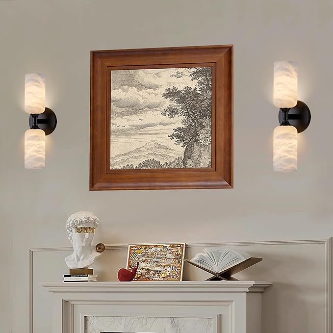 Alabaster Wall Sconce Set of 2, 14in Modern Spanish Natural Marble Bathroom - Image 6