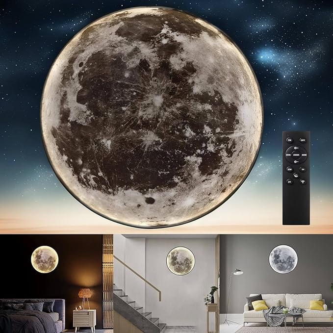 Dimmable Moon Wall Lamp, Rechargeable Battery Operated Wall Sconce Moon Lights by GMINCO