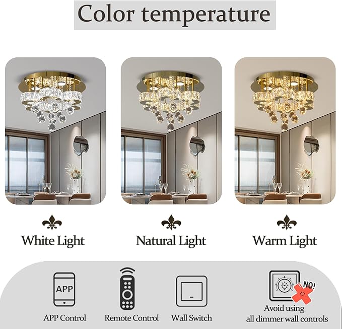 Flashing God 16" Gold Crystal Chandelier Semi Flush Mount Ceiling Light Crystal - Image 5