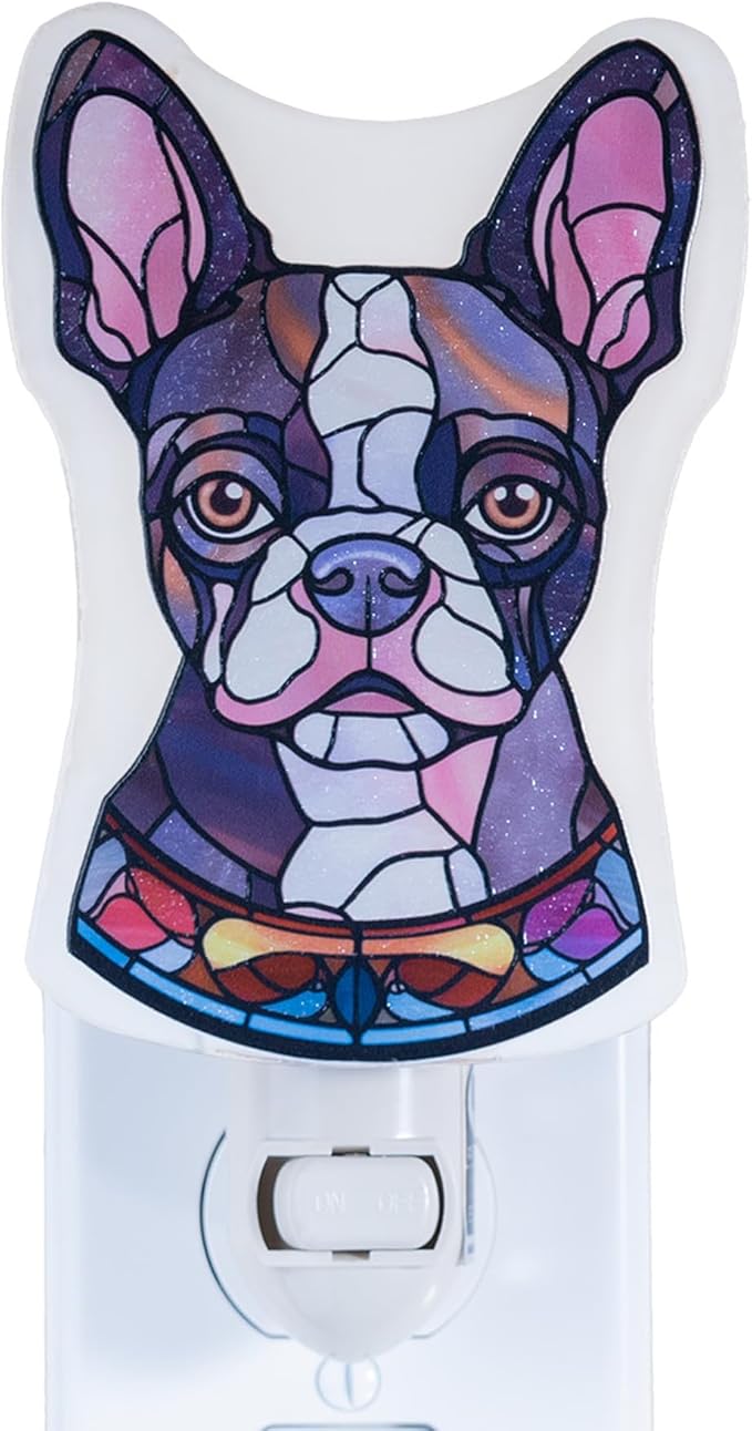 French Bulldog Dog Shaped Night Light – Stained Glass Styled Cutout Design – by Unknown