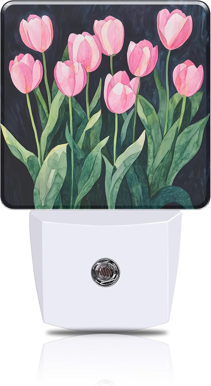 Pink Tulips Night Light, Floral Plug-in Nightlight by FOISIIAEA