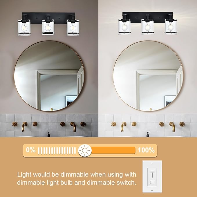 3-Light Black Bathroom Light Fixture Over Mirror, Vanity Wall Lighting - Image 4
