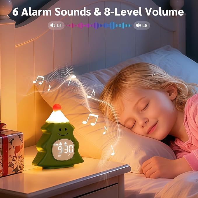 Yiliaw Kids Alarm Clock with Night Light, Christmas Tree Wake Up Clock - Image 5