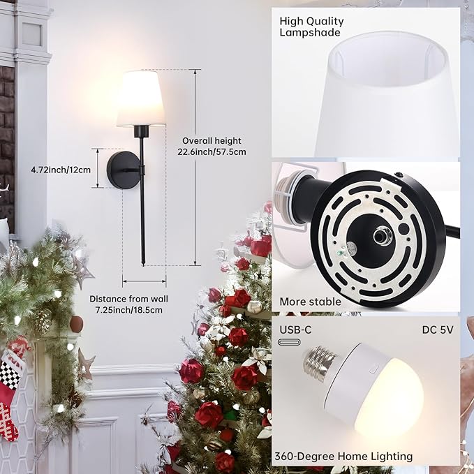 Battery Operated Wall Sconce, 120H Usage Time 22.6" Rechargeable Wall Light - Image 9