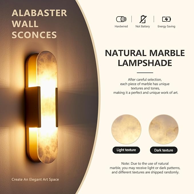 19.7" L Alabaster Wall Sconces Set of 2, Wall Lights Fixtures Morden Bathroom - Image 8