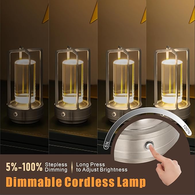 Rechargeable Table Lamp Cordless, 3 Color | Crystal | Stepless Dimming - Image 3