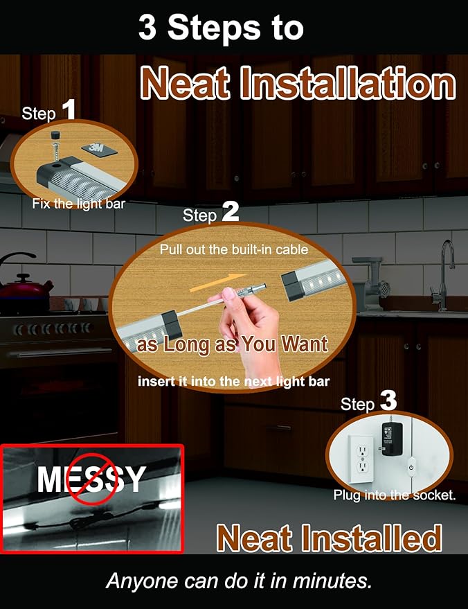 Dual Layer Cabinet Lighting 4-Pack, Parallel Connected LED Lights - Image 3