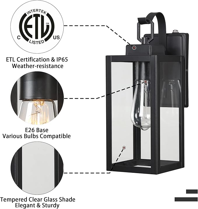 Pia Ricco Outdoor Wall Lights, Dusk to Dawn Matte Black Exterior Light Fixture - Image 4