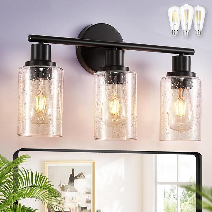 DLLT 3-Light Bathroom Light Fixtures: Black Modern Vanity Lights by DINGLILIGHTING