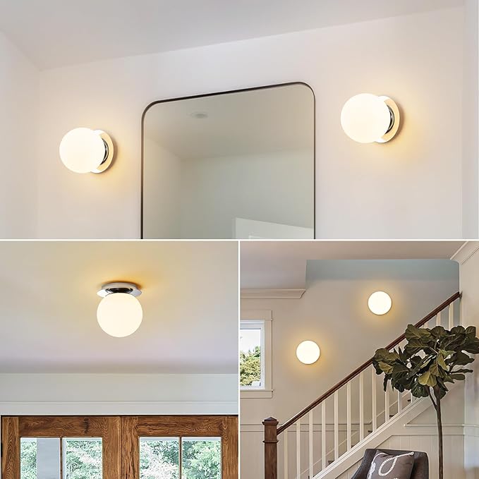 Modern Glass Globe Wall Sconce: Chrome Single Light - Image 5