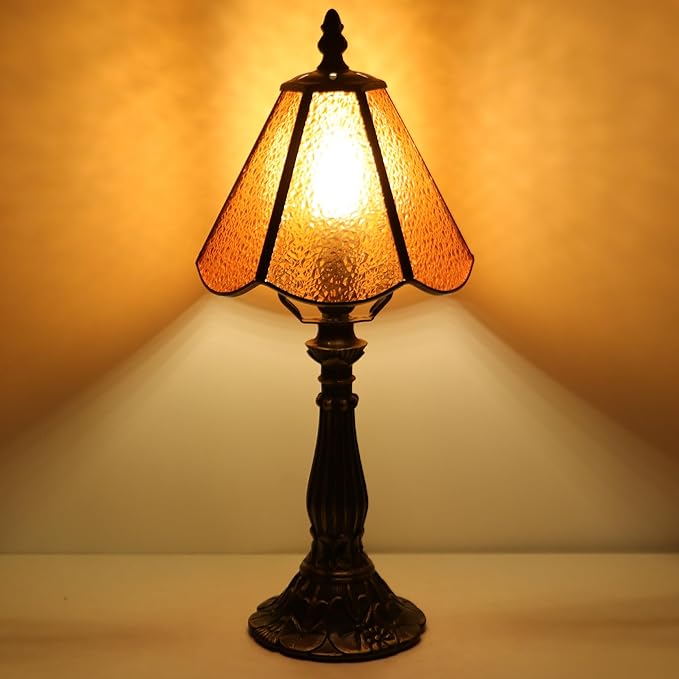 Small Tiffany Table Lamp Orange Diamond Style Stained Glass Desk Lamps 6X6X14 - Image 5