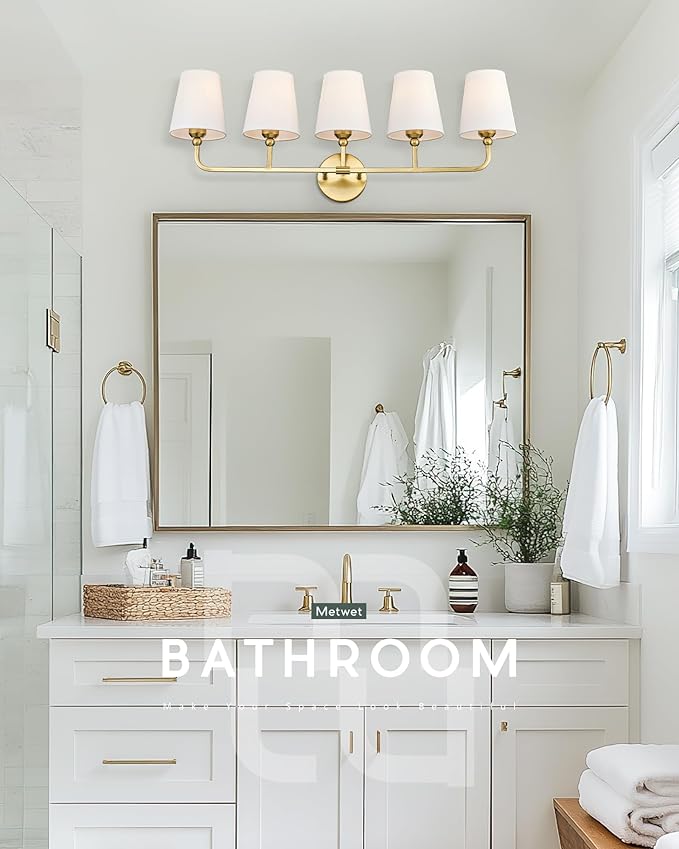 Bathroom Light Fixtures, 5 Light Brushed Gold Vanity Lights - Image 4