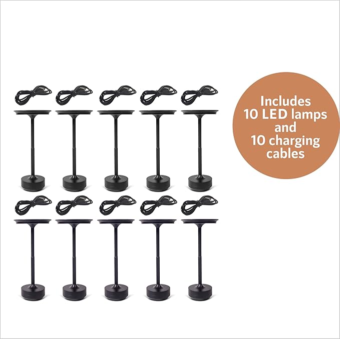 10 Pack - Black Rechargeable Cordless Table Lamps, Portable LED Desk Lamps - Image 2