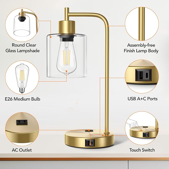 QiMH Set of 2 Industrial Touch Control Table Lamps - Image 5