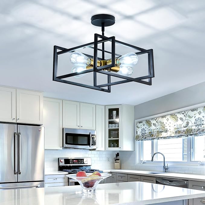 ZGLAOJT 4-Lights Close to Ceiling Light Black and Gold Light Fixture Industrial - Image 7