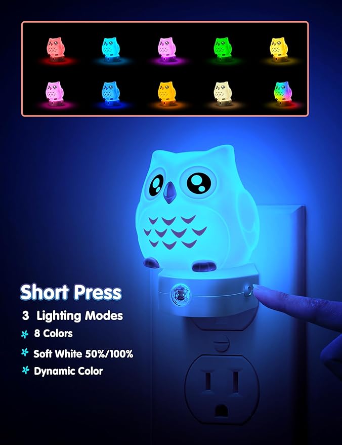 L LOHAS LED Owl Night Light for Kids, 3D Owl Night Light Plug in Wall, Dusk to - Image 3