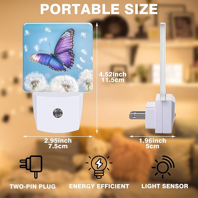 Flying Butterfly with Dandelion Night Light, Plug-in Nightlight with Dusk to - Image 2