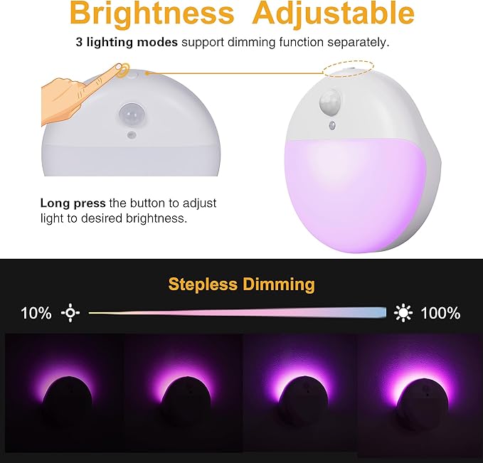 2 Pack Purple Battery Night Light, Motion Activated Night Light, 2.6" Small - Image 5