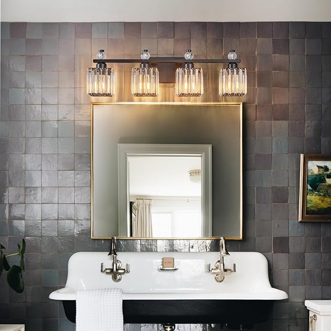 Vanity Lights 4-Light Modern Crystal Vanity Light Sand Black Bathroom Light - Image 7