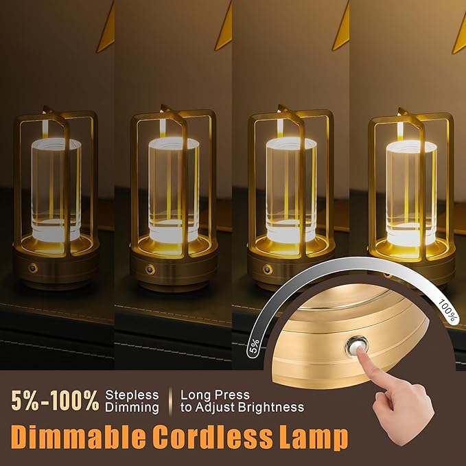 Rechargeable Table Lamp Cordless, 3 Color | Crystal | Stepless Dimming - Image 4