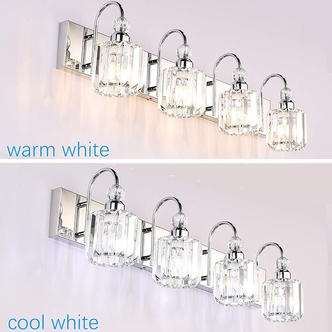 Ralbay Modern LED Crystal Bathroom Vanity Lights 4-Lights Stainless Steel - Image 5