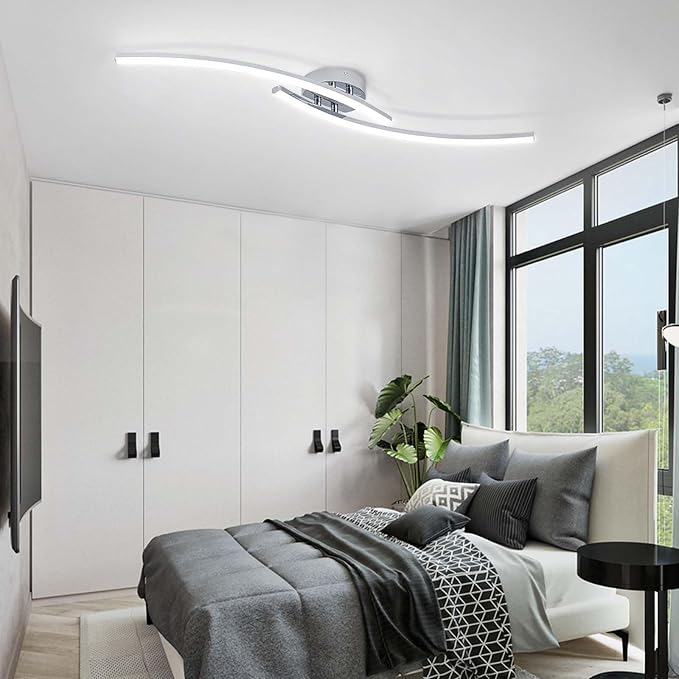 31.4Inch Modern LED Ceiling Light 22W Chrome Linear Ceiling Light Fixture 6000K - Image 2