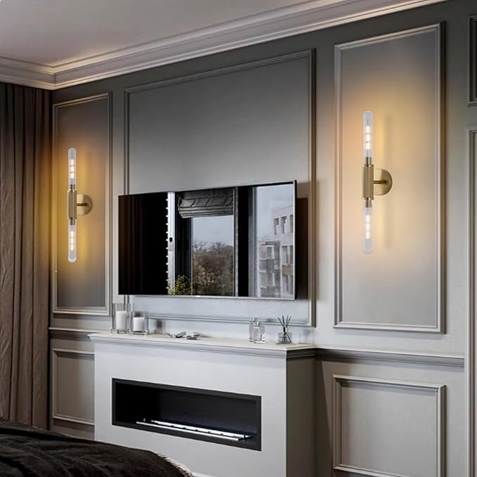 Gold Knurled Texture Wall Sconces 24" Modern Cylinder Bathroom Vanity Lights - Image 6
