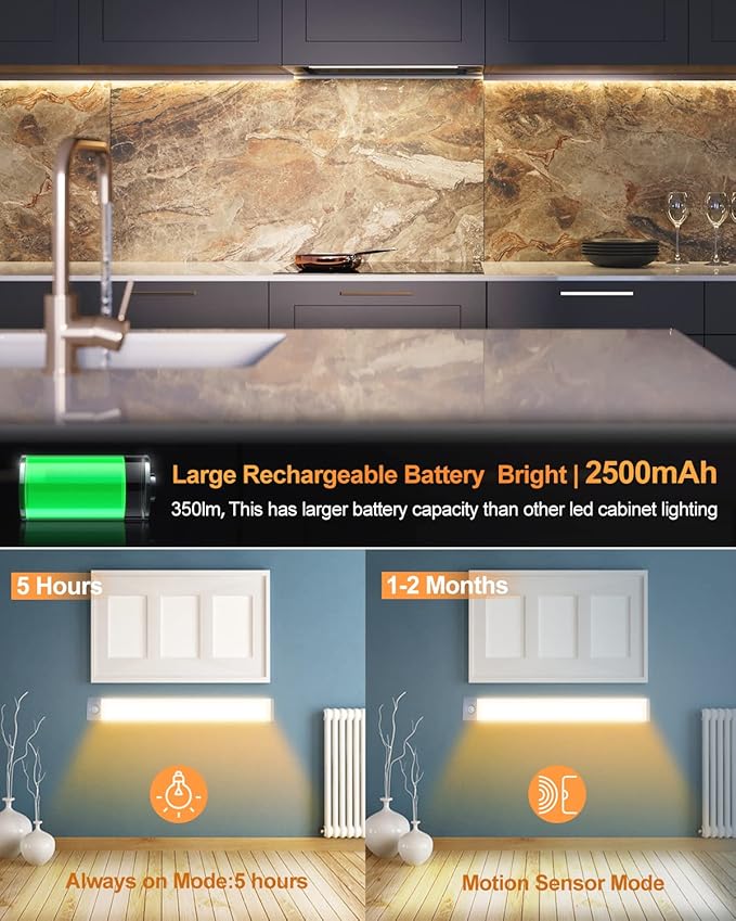 PRIORARE Under Cabinet Lighting 54 LED Motion Sensor Closet Light, 2500mAh - Image 3