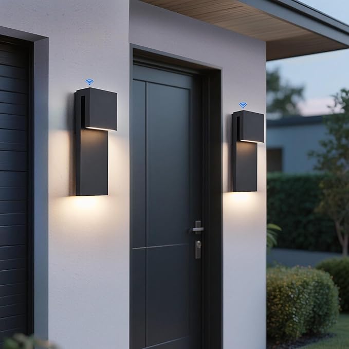 Dusk to Dawn Outdoor Wall Lights 2 Packs, Modern Minimalist Outdoor Fixture - Image 2