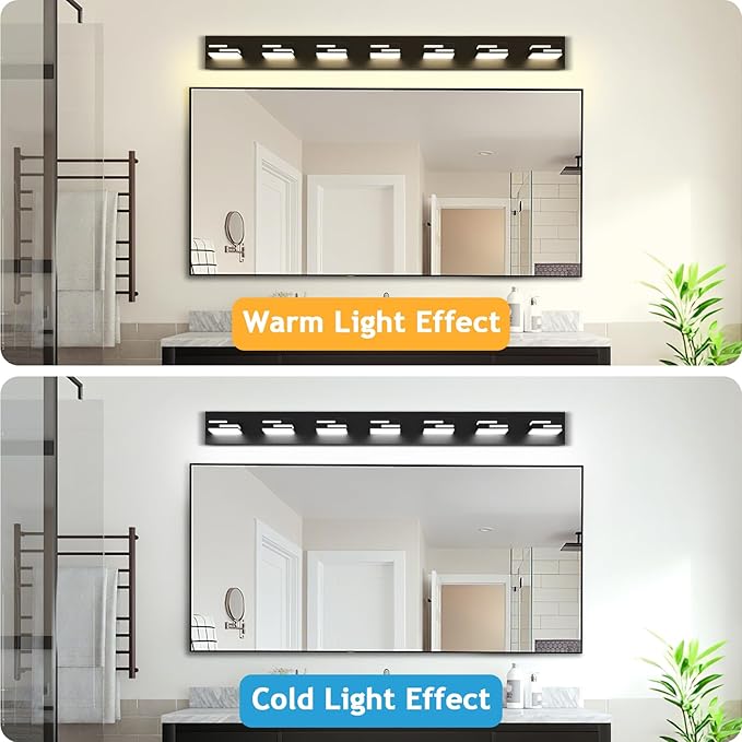 LED Modern Bathroom Vanity Light Fixtures 7-Light 5CCT Dimmable Matte Black - Image 6