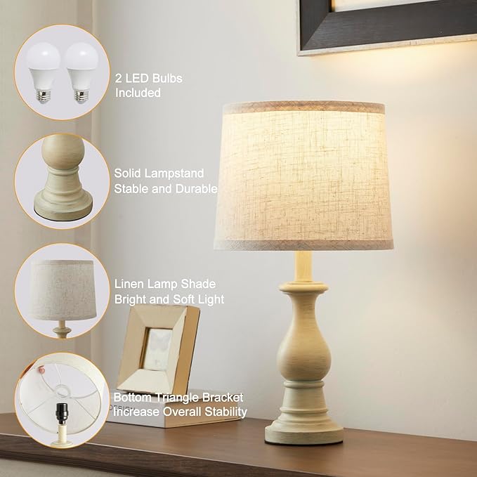 Vintage Table Lamp for Living Room Bedroom, 18.5" Farmhouse Bedside Lamps - Image 3