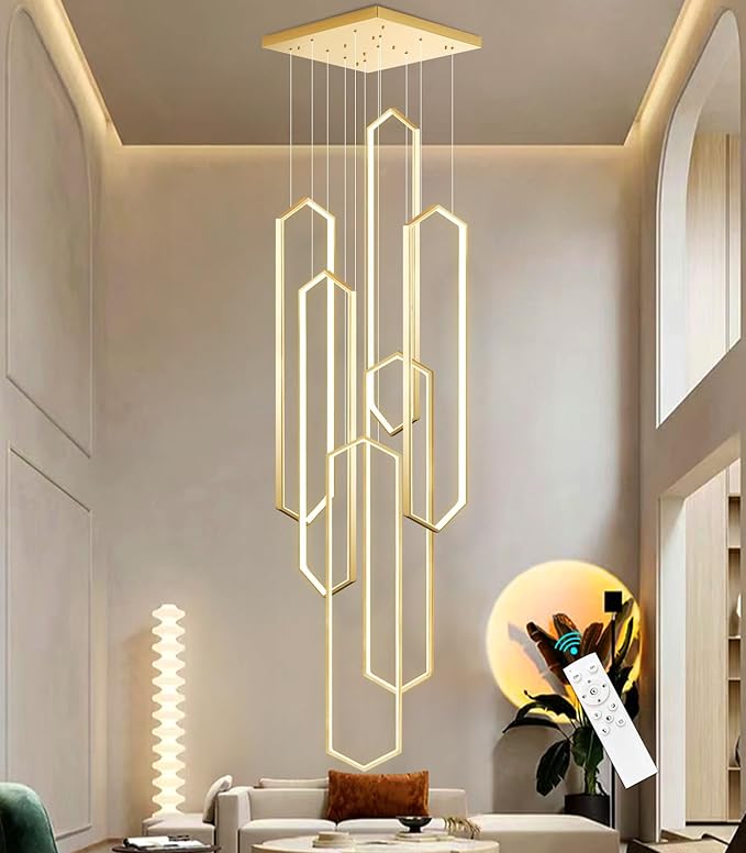 6-Rings Chandelier Modern, Dimmable Flush Mount High Ceiling Chandeliers - Image 8
