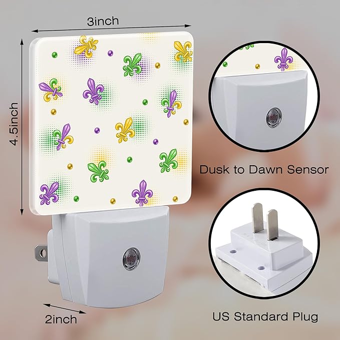 Mardi Gras Carnival Night Light Plug into Wall, Fleur de Lis and Beads Dusk to - Image 2