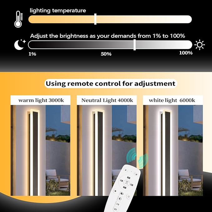 39 Inch Black Modern Outdoor Wall Light 3000K-6000K Dimmable Modern Exterior - Image 6