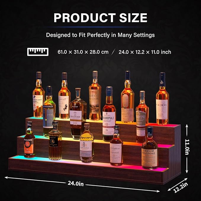 LED Lighted Liquor Bottle Display Shelf, 24 Inch Bar Display Shelf - Image 2