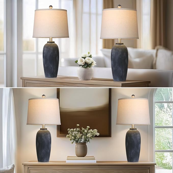 25“ Jar Table Lamps Set of 2, Ceramic Bedside Lamps - Image 4