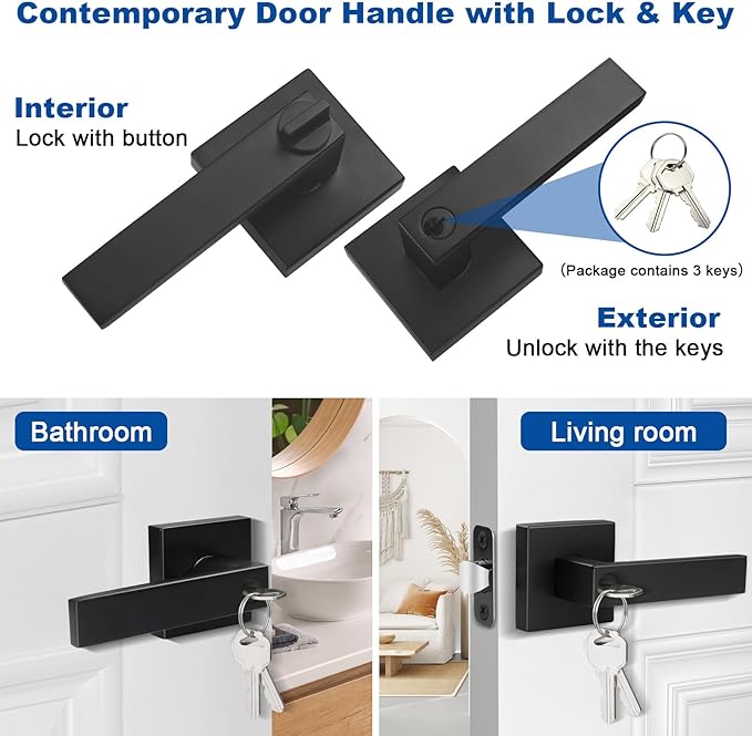 Estmoon Entry Door Handle, Entrance Front Door Lock Heavy Duty Keyed Exterior - Image 2