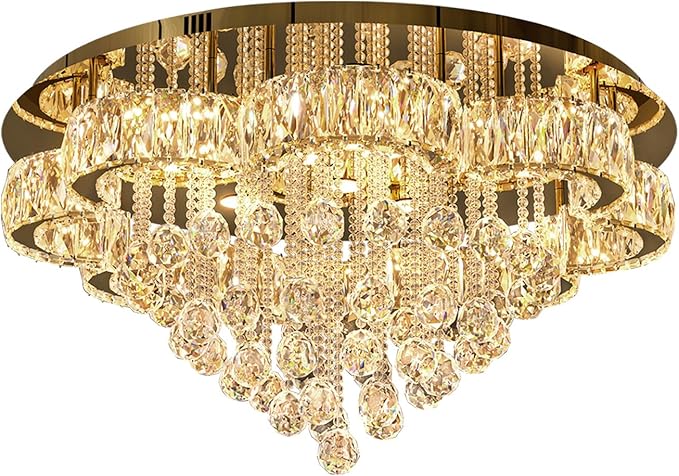 W32in Crystal Ceiling Chandelier Modern Gold Chandeliers Raindrop Crystal - Image 9
