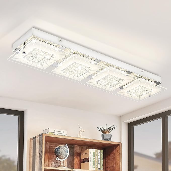 Flush Mount Ceiling Light Crystal Ceiling Light Fixture 24IN Long Rectangle by Auffel