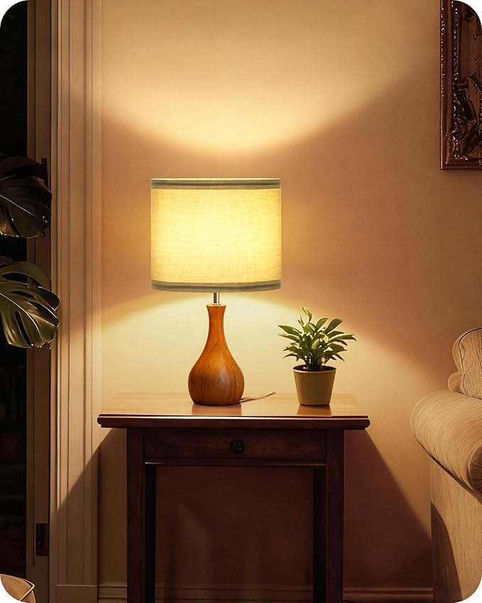 Small Table Lamp, 14.2" Cute Little Desk Lamp, Wood Bedside Lamp - Image 2