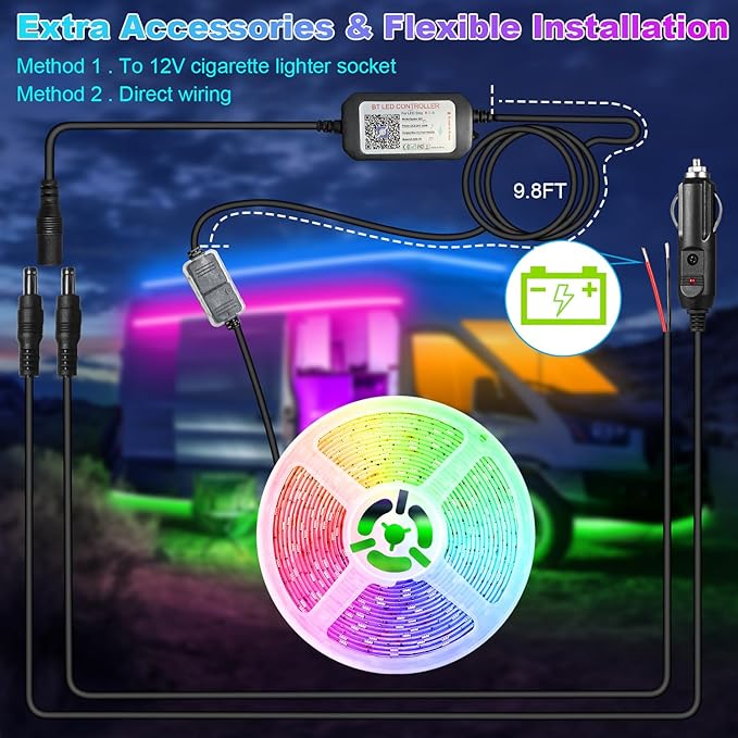 RV Awning LED Light Strip 20FT, 12V RGB Waterproof Underglow Led Light kit - Image 2