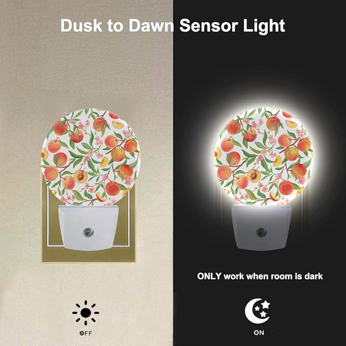 EKOBLA Peach LED Night Light Vibrant Cute Fruits Bright Colorful Design Dusk to - Image 2