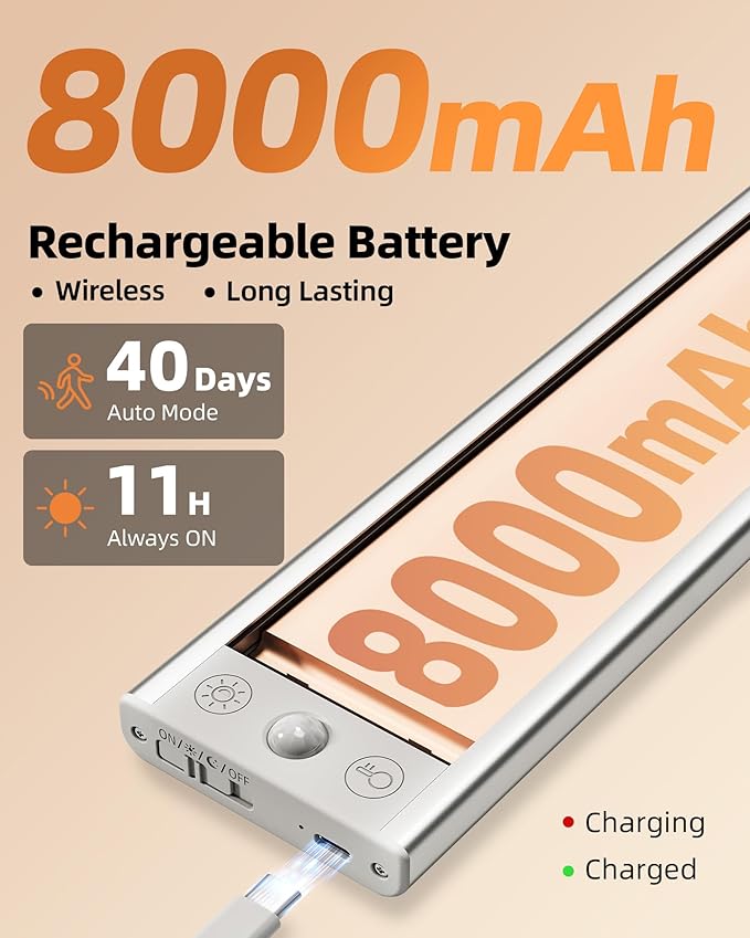 EZVALO 250LM Super Bright Under Cabinet Lighting Wireless, 8000mAh Rechargeable - Image 5