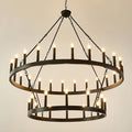 HHR 2 Tier Wagon Wheel Chandelier 36-Light 48 Inch, Extra Large Black Round by HHR