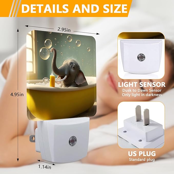 Cute Elephant Take a Bath Night Light, Plug-into African Animal Nightlight - Image 2
