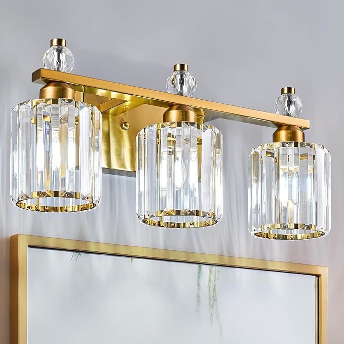 Bathroom Vanity Lights 3-Light Gold Modern Crystal Vanity Light Fixtures Over by FDPBY