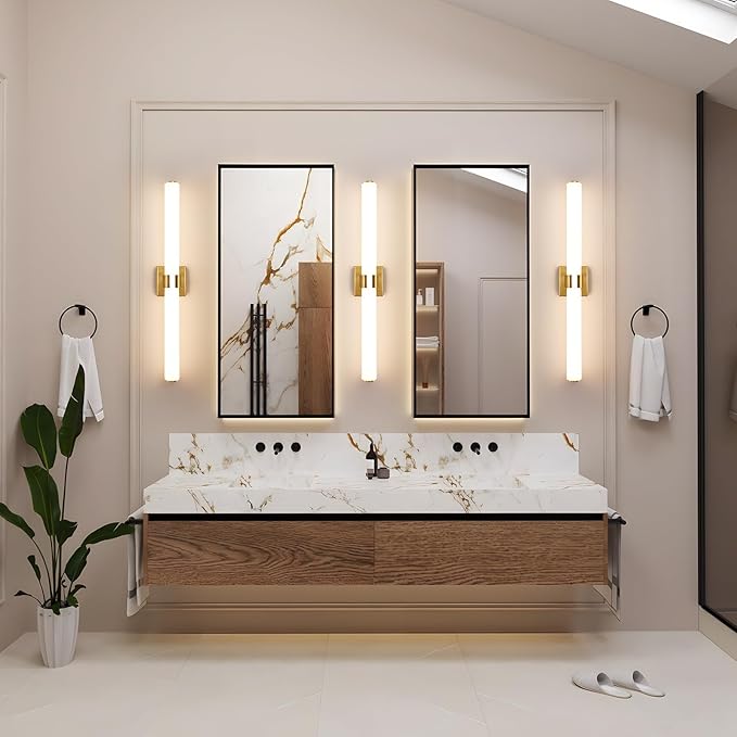 Gold Bathroom Light Fixtures Over Mirror - Image 5