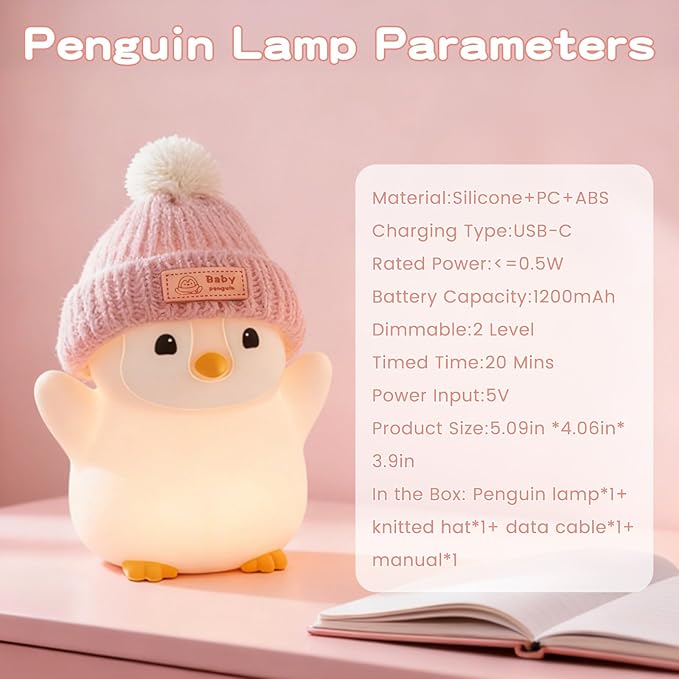 Penguin Night Light, Cute Pink Penguin Lamp - Image 7
